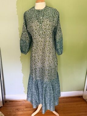 Hannah Artwear Cotton/Silk Green Floral Midi Dress